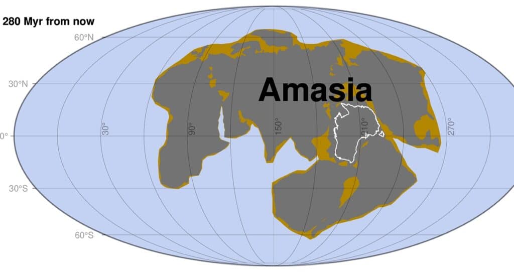 280 миллионов лет вперед: возможные очертания будущей Амазии / ©Curtin University