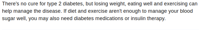 Скриншот с сайта Mayo Clinic даже сегодня, в конце 2019 года, рассказывает небылицы о том, что от диабета якоб, нет лечения. Как мы покажем ниже, на деле все совсем не так / ©mayoclinic.org