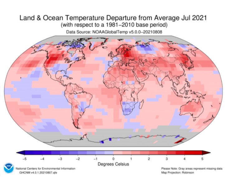Июль 2021 года официально стал самым жарким месяцем за всю историю наблюдений на Земле