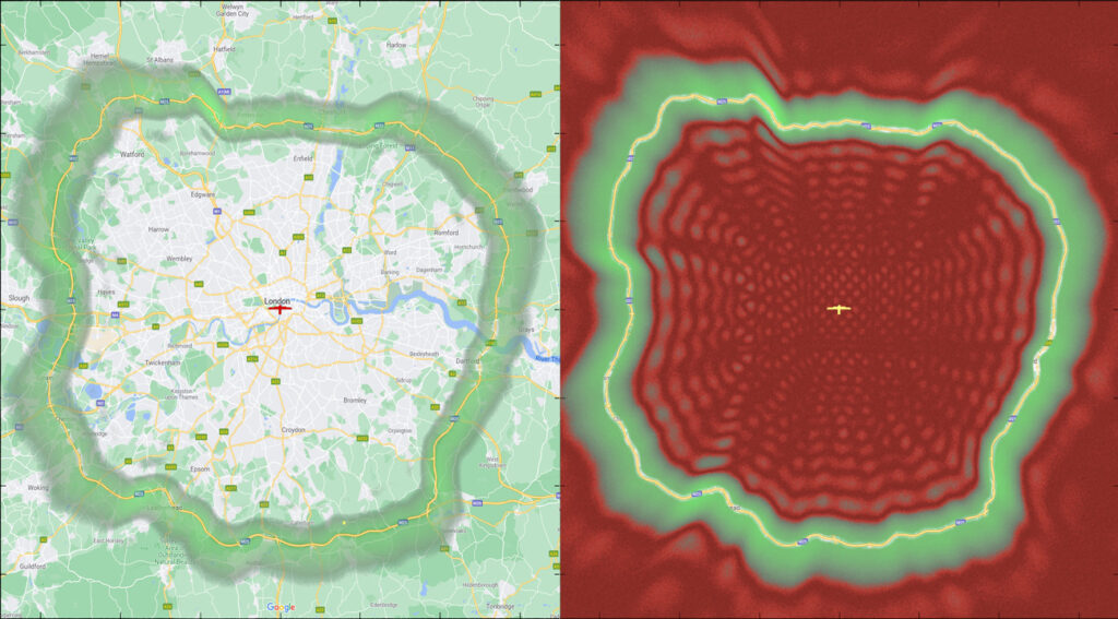 Пример покрытия одним беспилотником всей лондонской кольцевой дороги M25 / ©Cambridge Consultants