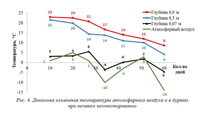 Динамика изменения температуры атмосферного воздуха и в буртах. Источник - пресс-служба Пермского Политеха