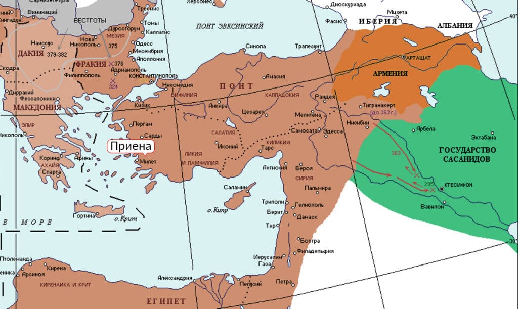 Приена на карте Малой Азии в III веке нашей эры