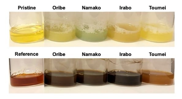 Образцы чая после реакции с глазурными порошками / © Takashi Shirai et al.