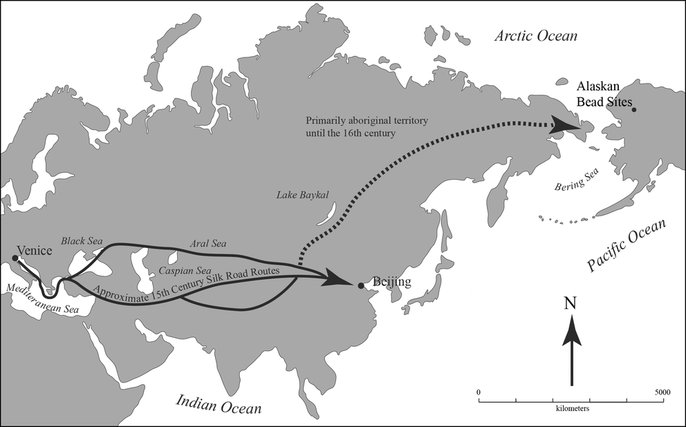 Маршрут путешествия венецианских бусин в Америку / © American Antiquity