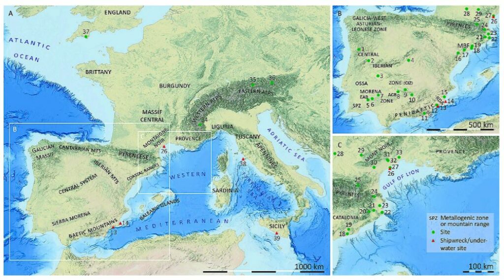 На картах показано, где добыта медь для лангедокских слитков / ©Enrique Aragón et al.