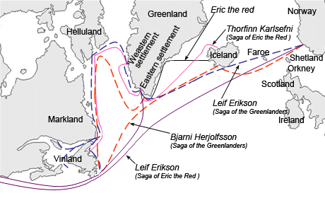 Маршруты странствий персонажей исландских саг на территорию Америки / ©wikipedia.org