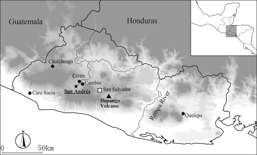 Карта, на которой отмечено расположение Сан-Андреса и вулкана Илопанго / © Antiquity