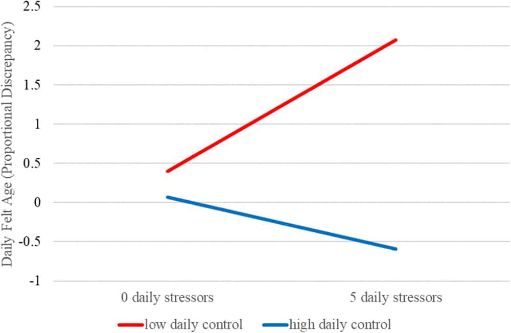 Взаимодействие ежедневных факторов стресса и чувства контроля над своей жизнью предсказывает субъективное ощущение возраста / © Sofia E. Lee et al.