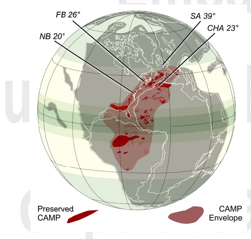 Породы Центрально-Атлантической магматической провинции (CAMP) на карте Пангеи / © Dennis V. Kenta et al., 2024